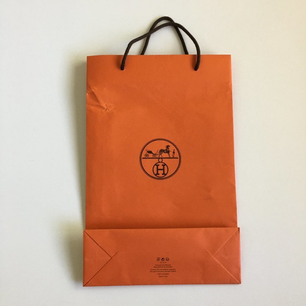 Hermes Paper Bag 16.5x11x4 in Rectangular Shopping Bag Orange Authentic w/flaw - Picture 4 of 13